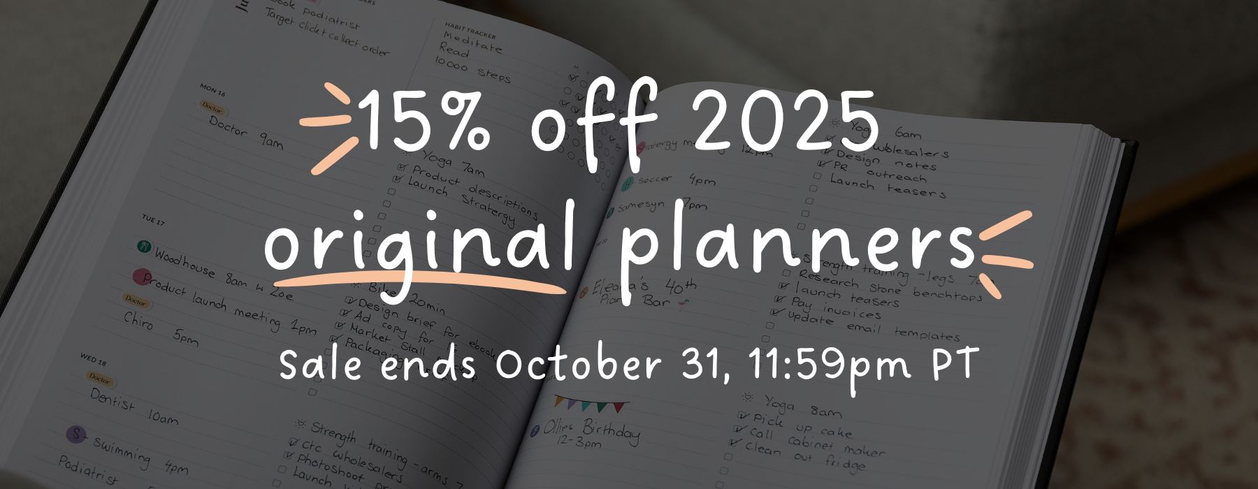 15 percent off original 2025 planners